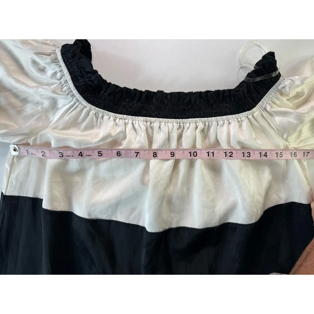Cynthia Rowley Shanley Dress Medium Silk Striped Long Sleeve Ruched Neck - Picture 8 of 11